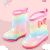 1 Pair Kids Rain Boots Four Seasons Universal Children's Rainbow Bow Non Slip Waterproof Breathable Rain Boots Pink 150mm (Inner Length 145mm) - Extra Image