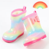 1 Pair Kids Rain Boots Four Seasons Universal Children's Rainbow Bow Non Slip Waterproof Breathable Rain Boots Pink 150mm (Inner Length 145mm) - Extra Image