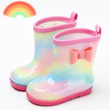 1 Pair Kids Rain Boots Four Seasons Universal Children's Rainbow Bow Non Slip Waterproof Breathable Rain Boots Pink 150mm (Inner Length 145mm) - Extra Image