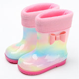 1 Pair Kids Rain Boots Four Seasons Universal Children's Rainbow Bow Non Slip Waterproof Breathable Rain Boots Pink 150mm (Inner Length 145mm) - Extra Image