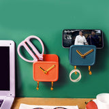 Wall Mounted Storage Box PP Clock Shaped Multifunctional Container with Hooks for Dormitory Bedside Orange