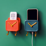 Wall Mounted Storage Box PP Clock Shaped Multifunctional Container with Hooks for Dormitory Bedside Orange - Side View