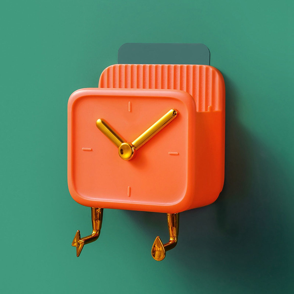 Wall Mounted Storage Box PP Clock Shaped Multifunctional Container with Hooks for Dormitory Bedside Orange