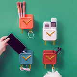 Wall Mounted Storage Box PP Clock Shaped Multifunctional Container with Hooks for Dormitory Bedside Orange