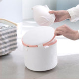 Underwear Wash Bag Bracket Mesh Zipper Underwear Bra Laundry Bag for Machine Washing White Fabric Dusty Pink Zipper - Top-Down View