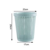 Pulling Bag Trash Can Imitation Rattan Round Plastic Garbage Bin Home Coverless Trash Storage Basket Blue L - Rear View