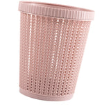 Pulling Bag Trash Can Imitation Rattan Round Plastic Garbage Bin Home Coverless Trash Storage Basket Pink L - Front View