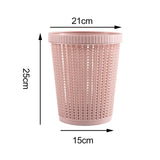 Pulling Bag Trash Can Imitation Rattan Round Plastic Garbage Bin Home Coverless Trash Storage Basket Pink S - Rear View