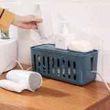 Power Strip Storage Box Hollow Heat Dissipation Simple 6 Charging Hole Cord Cable Container for Home Dark Blue