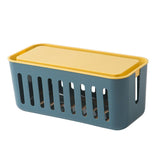 Power Strip Storage Box Hollow Heat Dissipation Simple 6 Charging Hole Cord Cable Container for Home Blue and Yellow