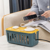 Power Strip Storage Box Hollow Heat Dissipation Simple 6 Charging Hole Cord Cable Container for Home Blue and Yellow - Top-Down View