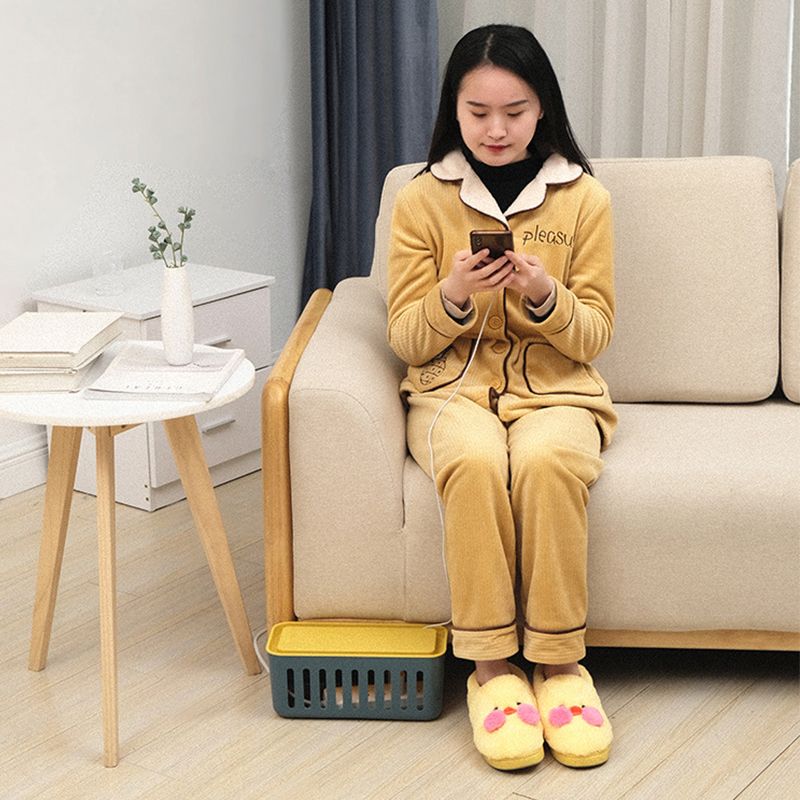 Power Strip Storage Box Hollow Heat Dissipation Simple 6 Charging Hole Cord Cable Container for Home Blue and Yellow