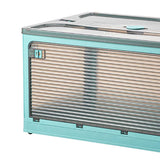 Clothes Storage Box Clear Transparent 4 Way Opening Bottom Pulley Design Plastic PET Storage Container for Home Brown Blue Large 51.5x36x30 - Side View
