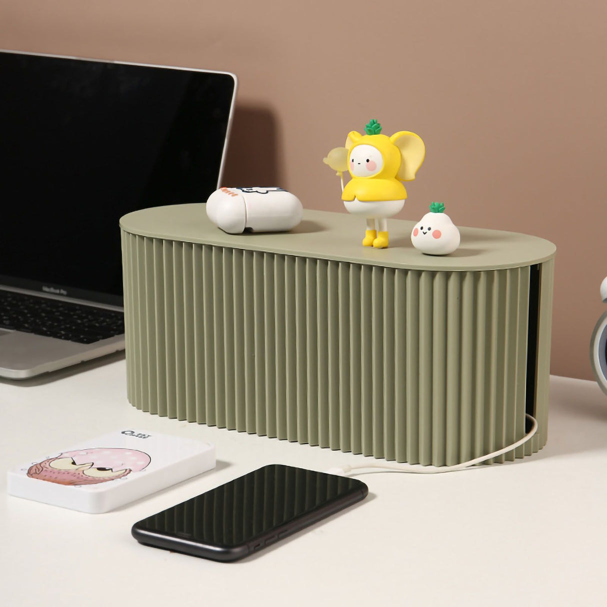 Cable Organizer Box Large Capacity Durable ABS Detachable Cover Insulated Cord Management Box for PC TV Appliances Greyish Green Large Size