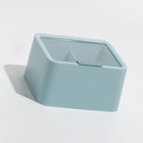 Lipstick Storage Box Large Capacity Double Layer Grid Design Transparent Storage Box with Lid for Home Office Blue