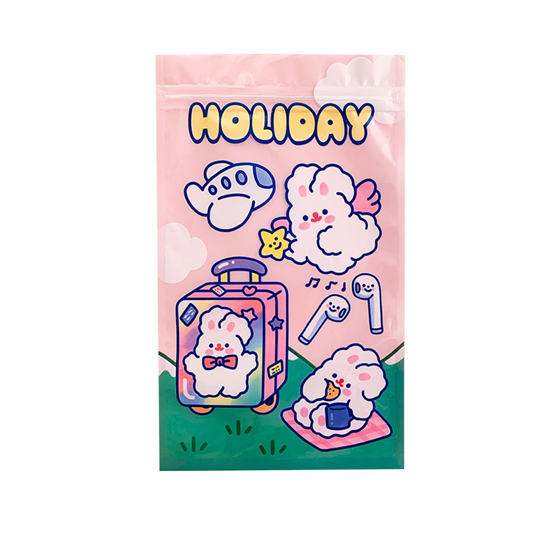 Self Sealing Bag PET CCP Wear Resistant Safe Odorless Cute Pattern Practical Reusable Self Sealing Pouch Travel Bunny 22.3x13.5