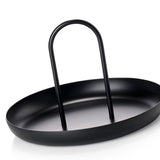 Serving Tray Metal Round Portable Table Top Storage Tray Simple Modern Style with Handle Black - 45-Degree Angle