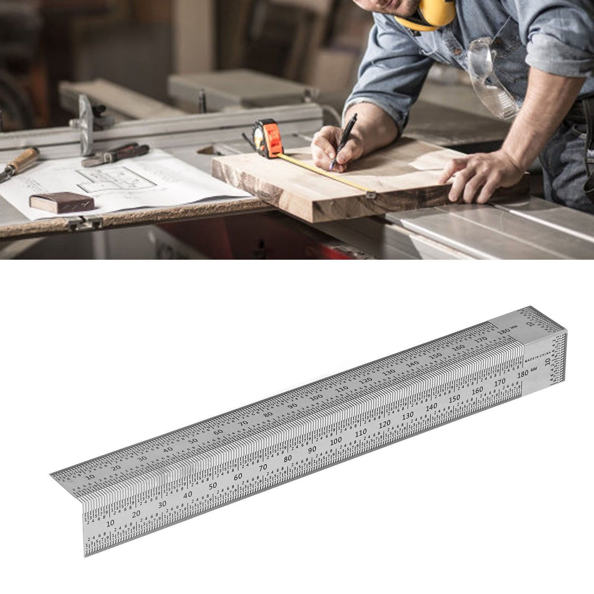 Woodworking Right Angle Ruler High Accuracy Hole Scribing Ruler 180mm Line Marking Gauge Tool for Carpenter