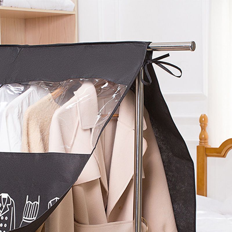 Clothes Dust Cover Nonwoven Dust Prevention Waterproof Transparent Window Design Hanging Garment Protectors Black