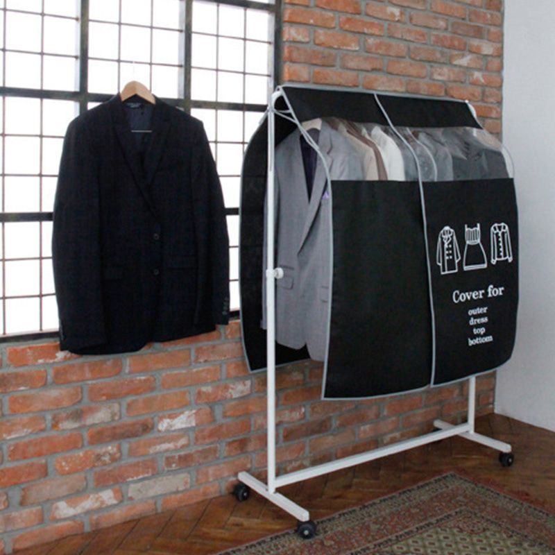 Clothes Dust Cover Nonwoven Dust Prevention Waterproof Transparent Window Design Hanging Garment Protectors Black
