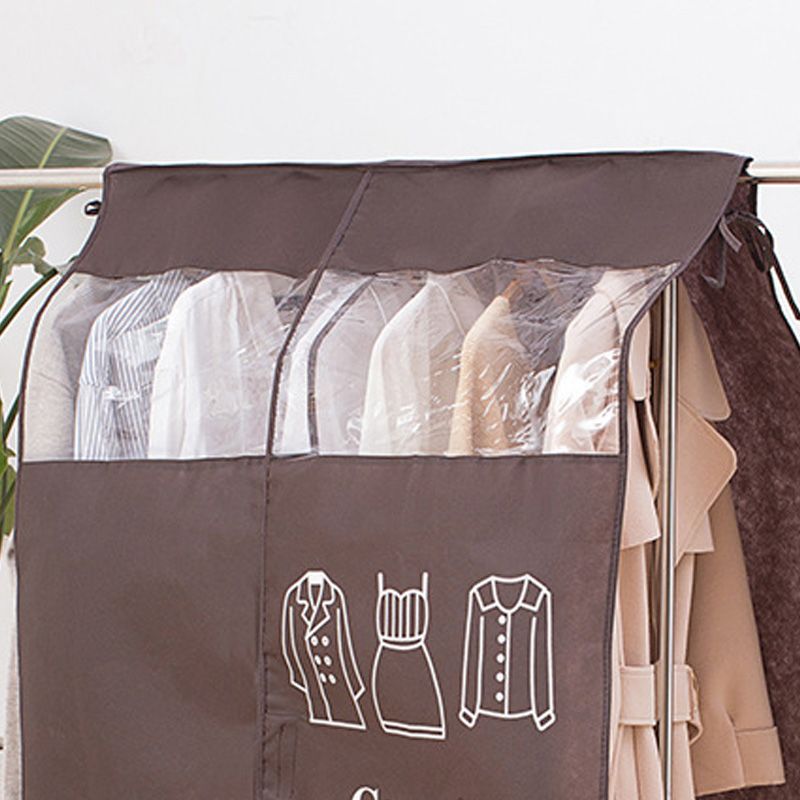 Clothes Dust Cover Nonwoven Dust Prevention Waterproof Transparent Window Design Hanging Garment Protectors Coffee