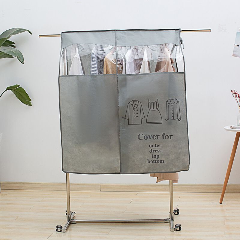 Clothes Dust Cover Nonwoven Dust Prevention Waterproof Transparent Window Design Hanging Garment Protectors Grey