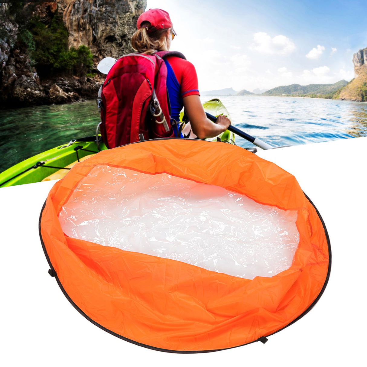 Foldable Kayak Boat Wind Sail EVA Reduced UV Radiation Portable Downwind Wind Paddle Sail for Outdoor Sport Orange