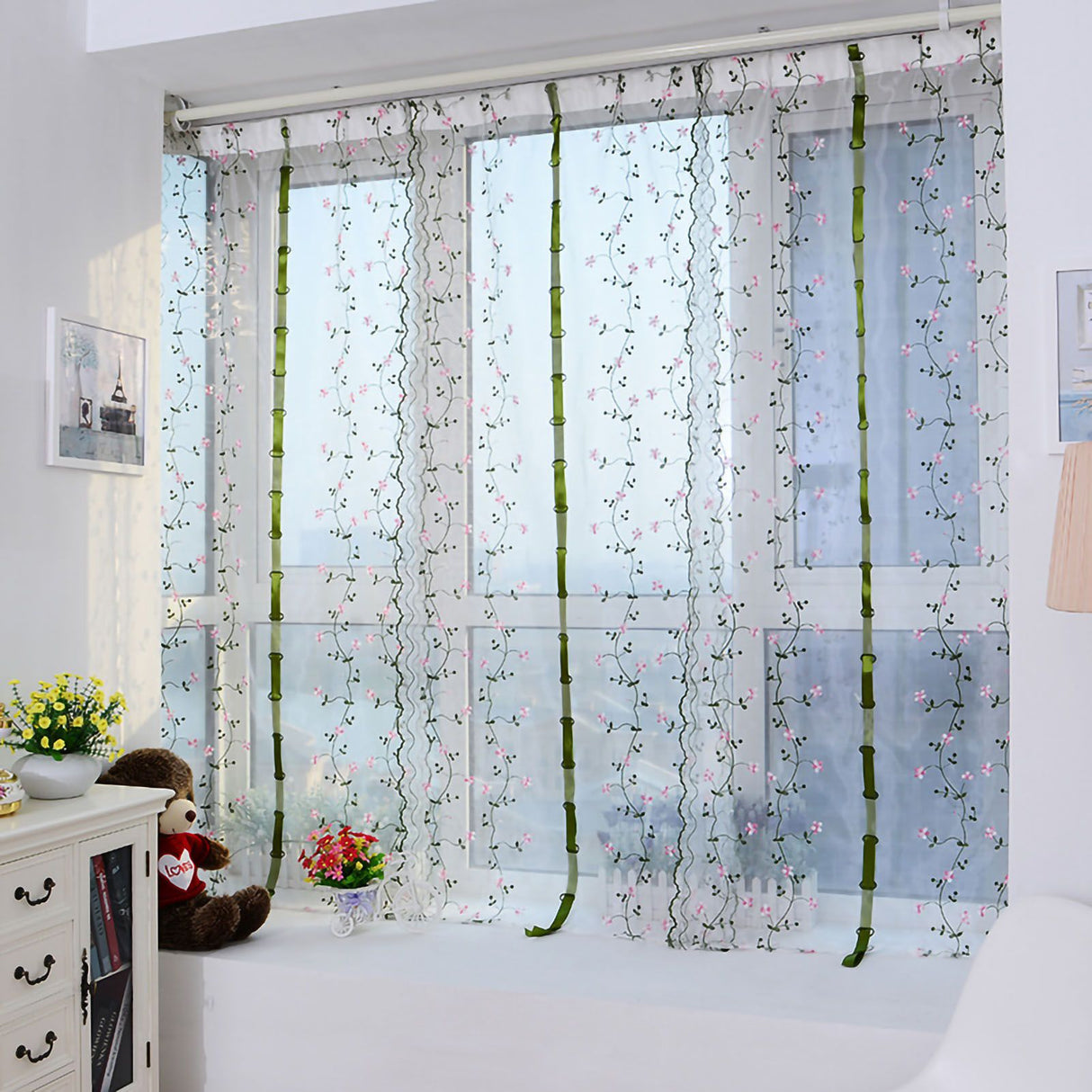 Embroidered Roman Sheer Curtain Classical Floral Window Screen Elegant Embroidered Roman Shade for Bedroom Balcony 1.5m/59.1in Height