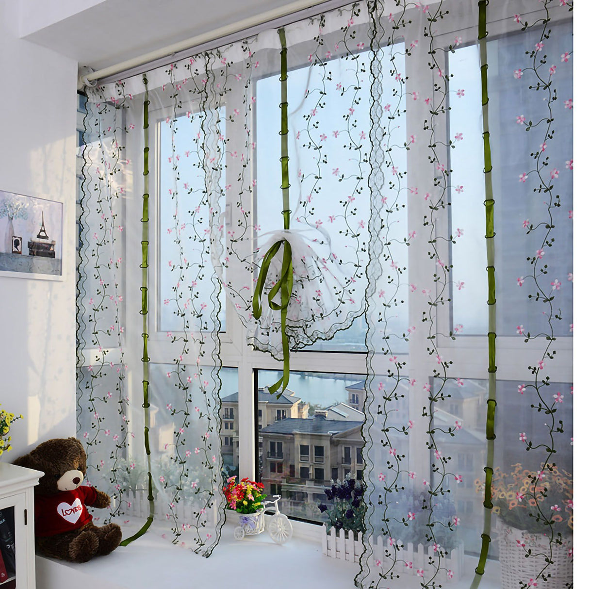 Embroidered Roman Sheer Curtain Classical Floral Window Screen Elegant Embroidered Roman Shade for Bedroom Balcony 1.5m/59.1in Height
