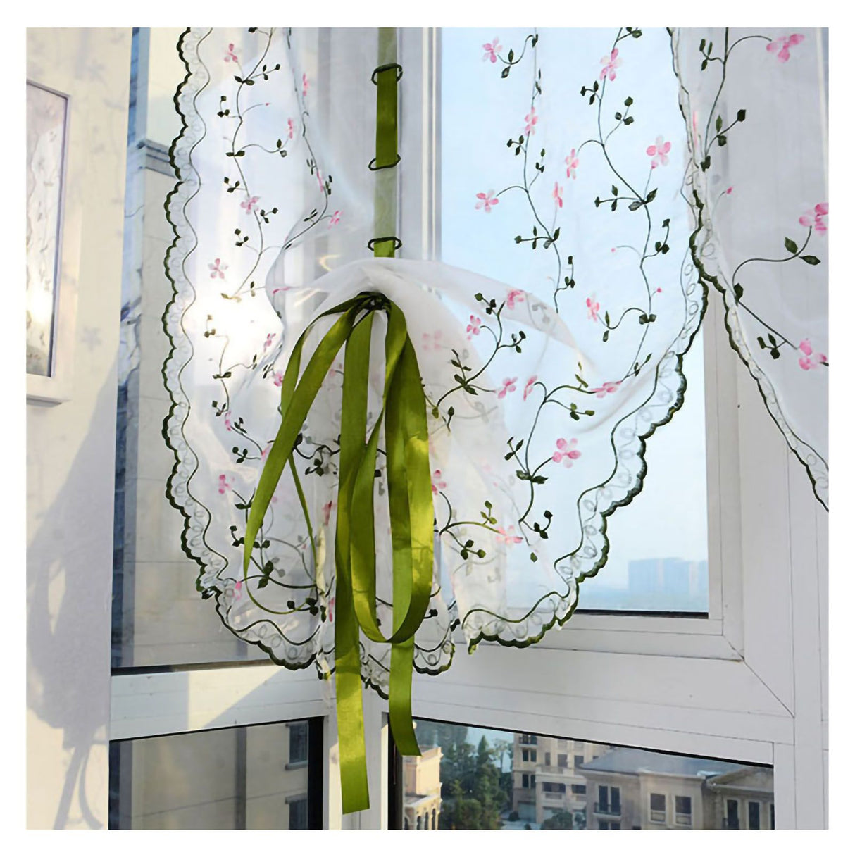 Embroidered Roman Sheer Curtain Classical Floral Window Screen Elegant Embroidered Roman Shade for Bedroom Balcony 1.5m/59.1in Height