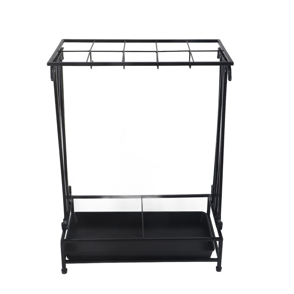 Umbrella Storage Rack Iron with Drip Tray 10 Holes 8 Hooks Umbrella Rack Stand for Home Hotel Lobby Black