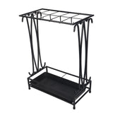Umbrella Storage Rack Iron with Drip Tray 10 Holes 8 Hooks Umbrella Rack Stand for Home Hotel Lobby Black - Side View