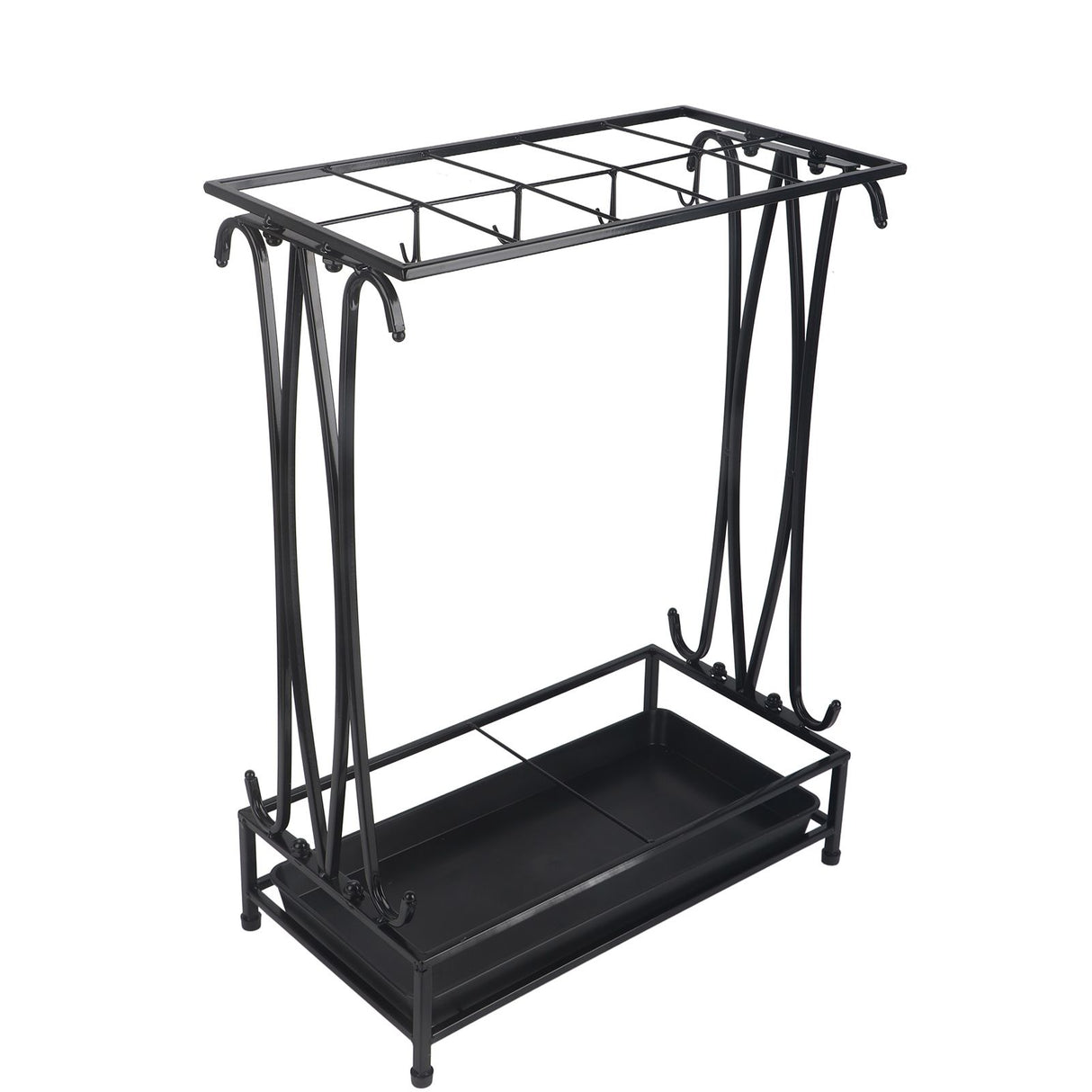 Umbrella Storage Rack Iron with Drip Tray 10 Holes 8 Hooks Umbrella Rack Stand for Home Hotel Lobby Black