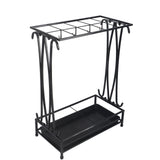 Umbrella Storage Rack Iron with Drip Tray 10 Holes 8 Hooks Umbrella Rack Stand for Home Hotel Lobby Black - Top-Down View