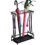 Umbrella Storage Rack Iron with Drip Tray 10 Holes 8 Hooks Umbrella Rack Stand for Home Hotel Lobby Black - Extra Image