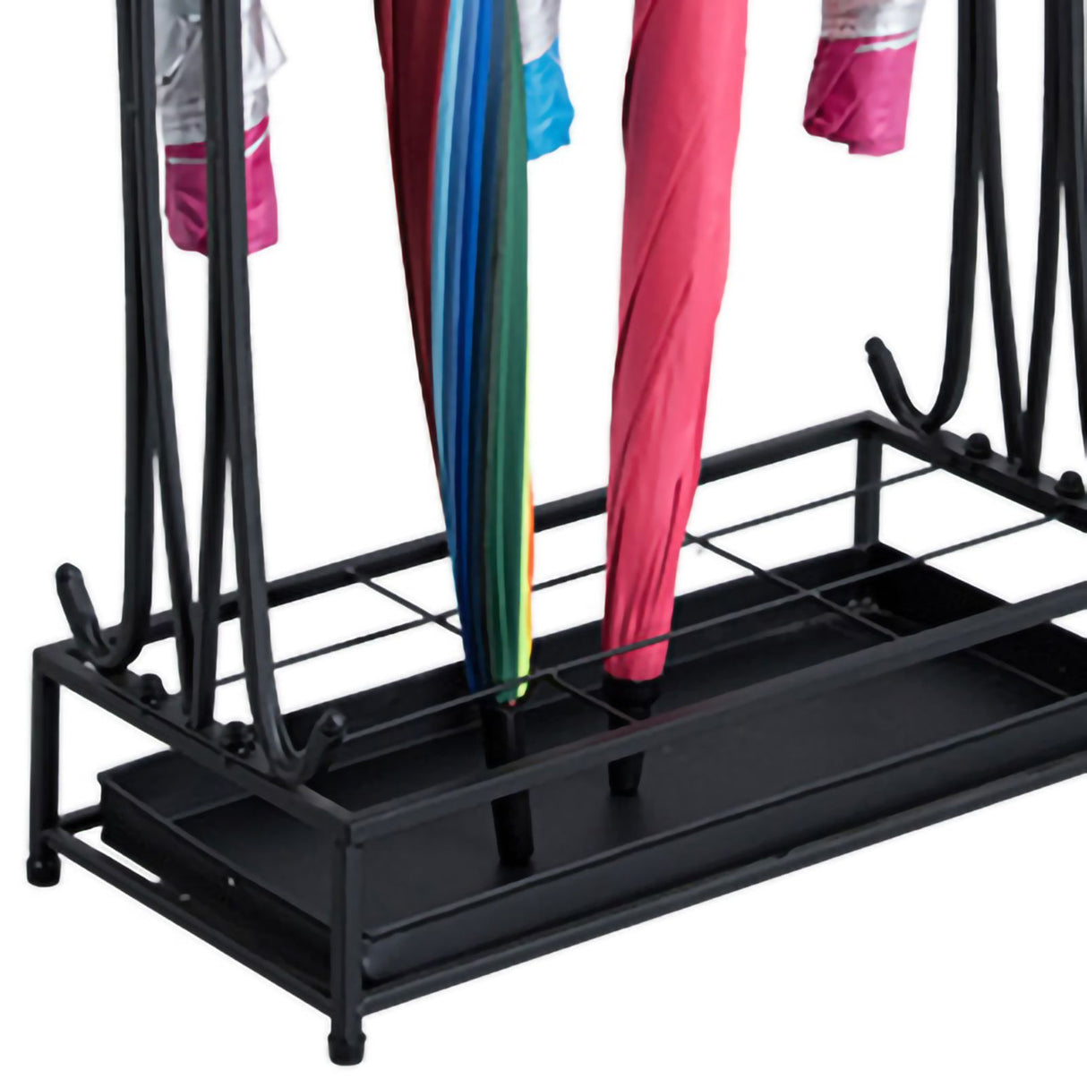 Umbrella Storage Rack Iron with Drip Tray 10 Holes 8 Hooks Umbrella Rack Stand for Home Hotel Lobby Black