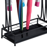 Umbrella Storage Rack Iron with Drip Tray 10 Holes 8 Hooks Umbrella Rack Stand for Home Hotel Lobby Black - Extra Image