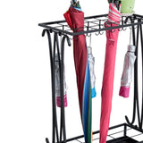 Umbrella Storage Rack Iron with Drip Tray 10 Holes 8 Hooks Umbrella Rack Stand for Home Hotel Lobby Black