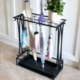 Umbrella Storage Rack Iron with Drip Tray 10 Holes 8 Hooks Umbrella Rack Stand for Home Hotel Lobby Black
