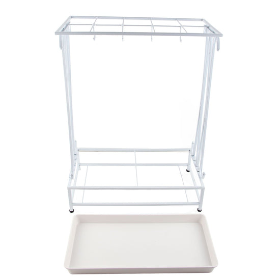 Umbrella Storage Rack Iron with Drip Tray 10 Holes 8 Hooks Umbrella Rack Stand for Home Hotel Lobby White
