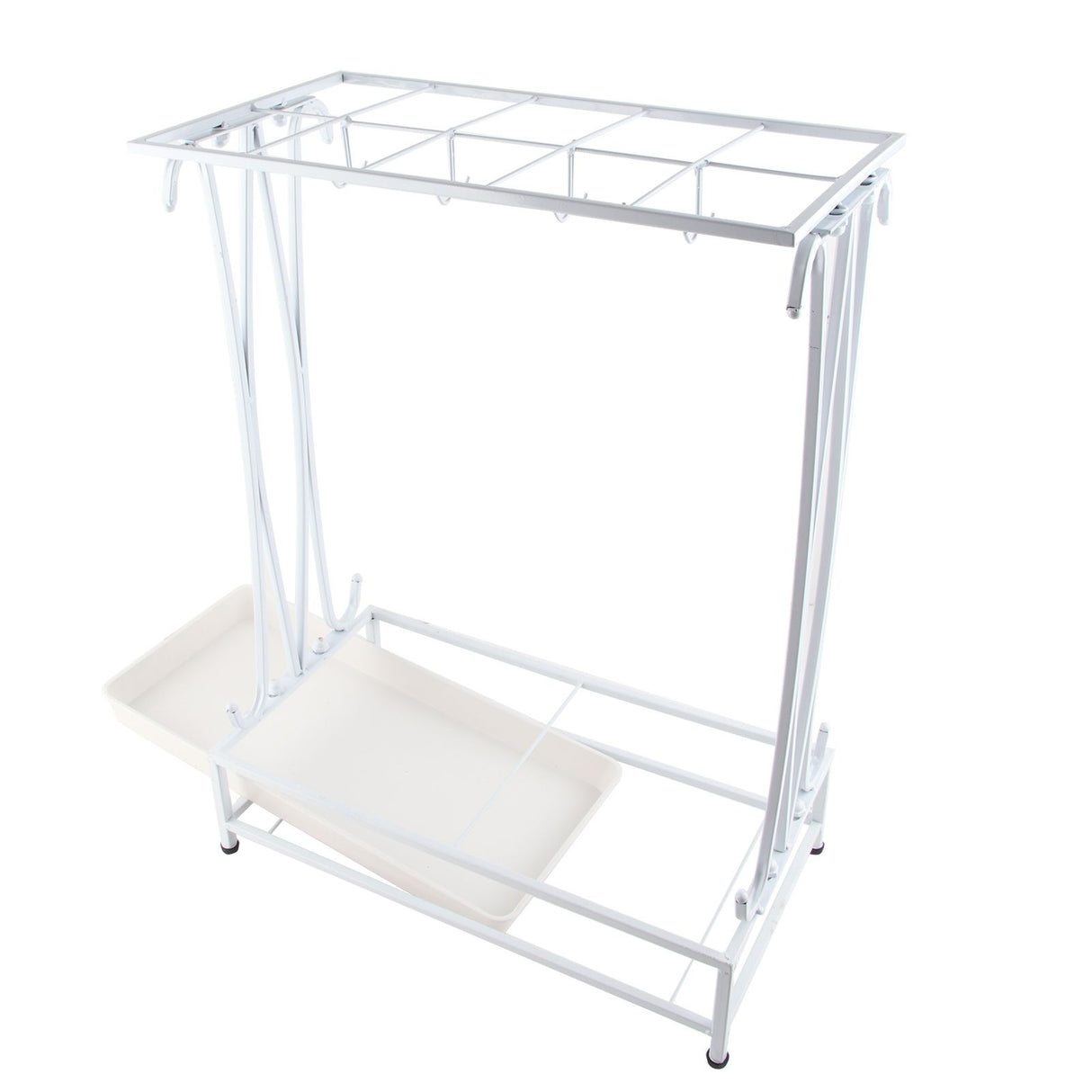 Umbrella Storage Rack Iron with Drip Tray 10 Holes 8 Hooks Umbrella Rack Stand for Home Hotel Lobby White