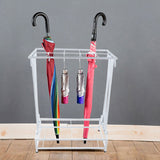 Umbrella Storage Rack Iron with Drip Tray 10 Holes 8 Hooks Umbrella Rack Stand for Home Hotel Lobby White