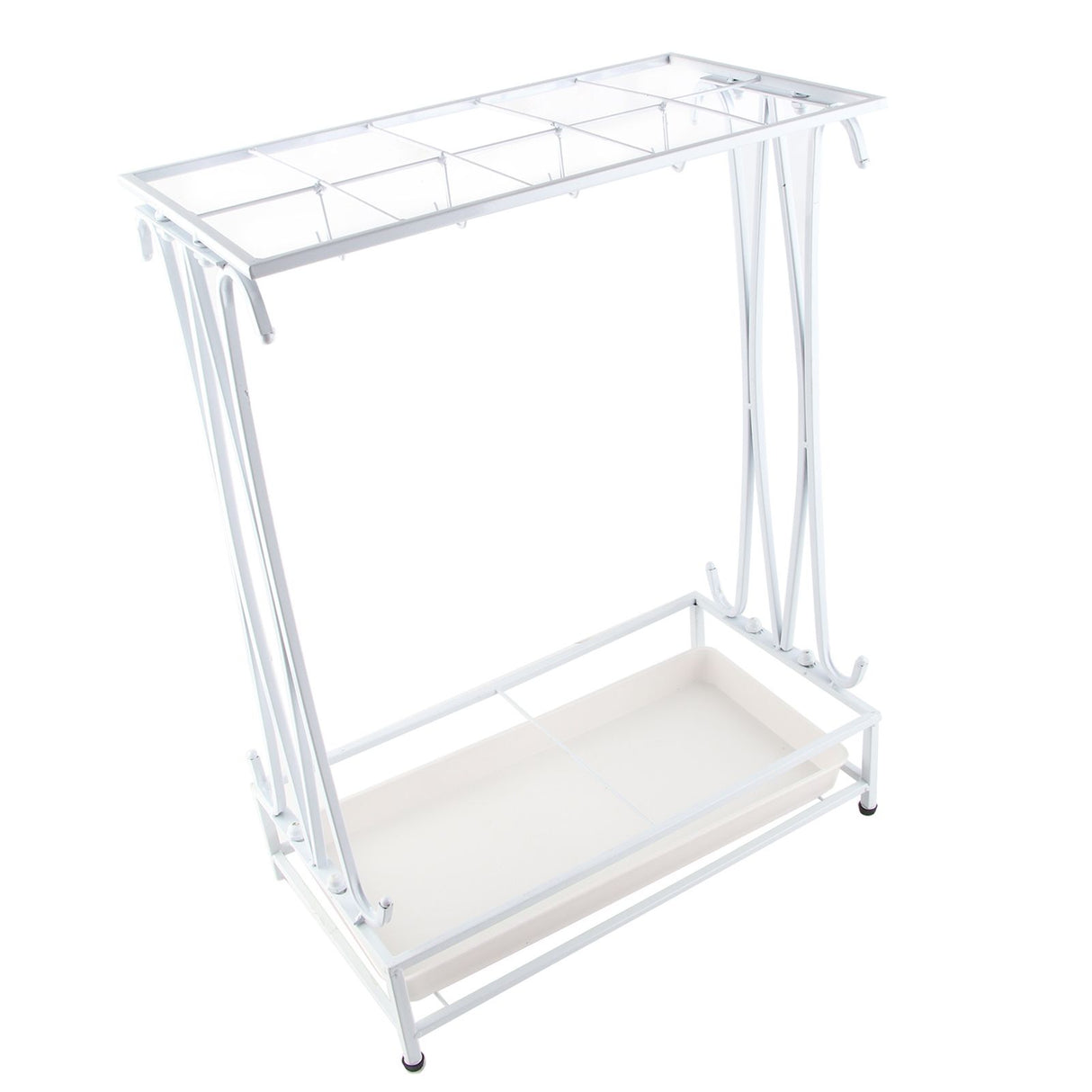 Umbrella Storage Rack Iron with Drip Tray 10 Holes 8 Hooks Umbrella Rack Stand for Home Hotel Lobby White
