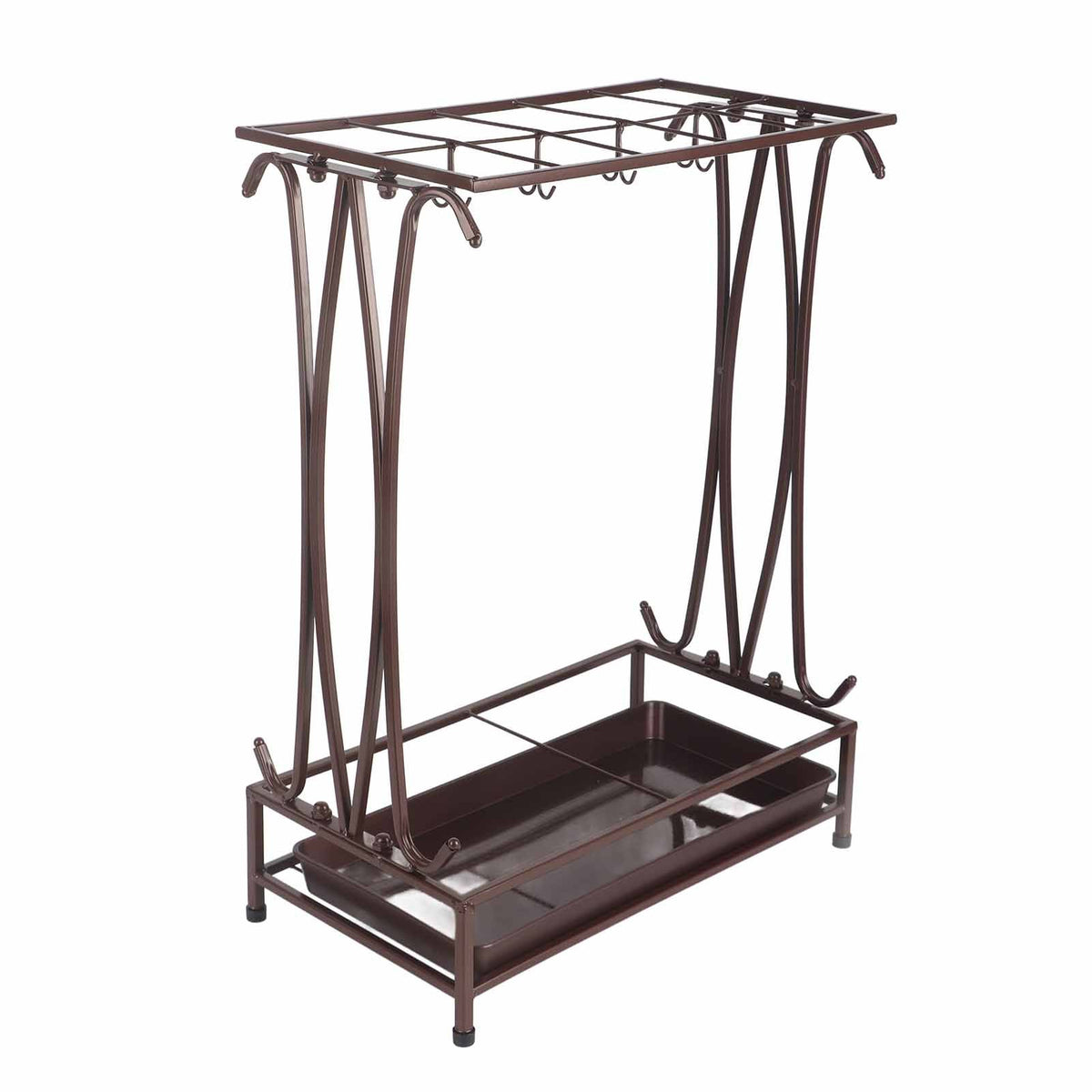 Umbrella Storage Rack Iron with Drip Tray 10 Holes 8 Hooks Umbrella Rack Stand for Home Hotel Lobby Bronze