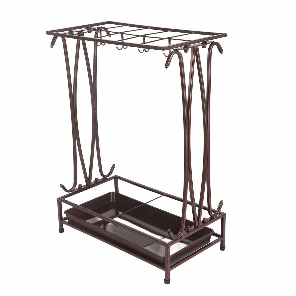 Umbrella Storage Rack Iron with Drip Tray 10 Holes 8 Hooks Umbrella Rack Stand for Home Hotel Lobby Bronze