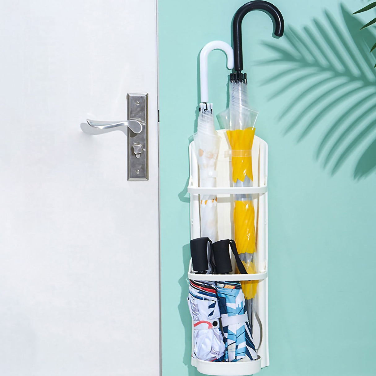 Wall Mounted Umbrella Stand Rack Punching Free Umbrella Holder with Removable Drip Tray for Household 4 Slot