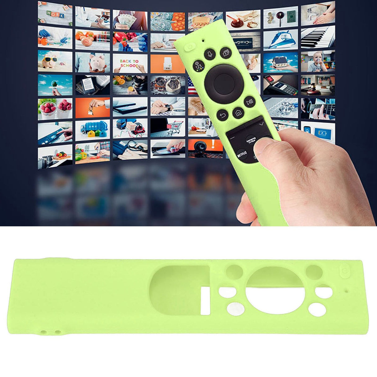 Anti Drop Remote Control Silicone Protective Cover Solar Cell Remote Control Replacement Cover for Samsung TM2180EcoBN59 Luminous Green