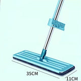 Floor Mop Dry Wet Dual Use Microfiber Free Hand Washing Flat Cleaning Tile Mop for Home Use Blue Mop, 2 Piece of Pads - Front View