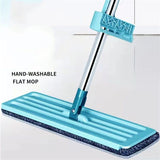 Floor Mop Dry Wet Dual Use Microfiber Free Hand Washing Flat Cleaning Tile Mop for Home Use Blue Mop, 2 Piece of Pads