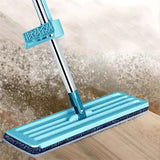 Floor Mop Dry Wet Dual Use Microfiber Free Hand Washing Flat Cleaning Tile Mop for Home Use Blue Mop, 2 Piece of Pads - 45-Degree Angle